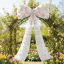 Big Floral Bow Giant Mesh Wildflower Bow Wall Decorations Spring Summer Birthday Party Decor Ribbon Hanging Tiebow Decor for Baby Shower Wedding Bridal Bachelorette Supplies (White)