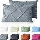 VACVELT Pintuck Pillow Cases Queen Size Set of 2, Light Gray Pillow Shams Decorative Pillowcases with Envelope Closure, Pinch Pleated Microfiber Pillowcases, Wrinkle and Stain Resistant