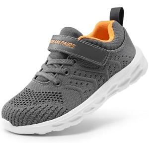 DREAM PAIRS Boys Girls Shoes Kids Tennis Footwear EZ-Ons GoGetters Running Athletic School Sneakers, Size 13 Little Kid, Grey/ Orange