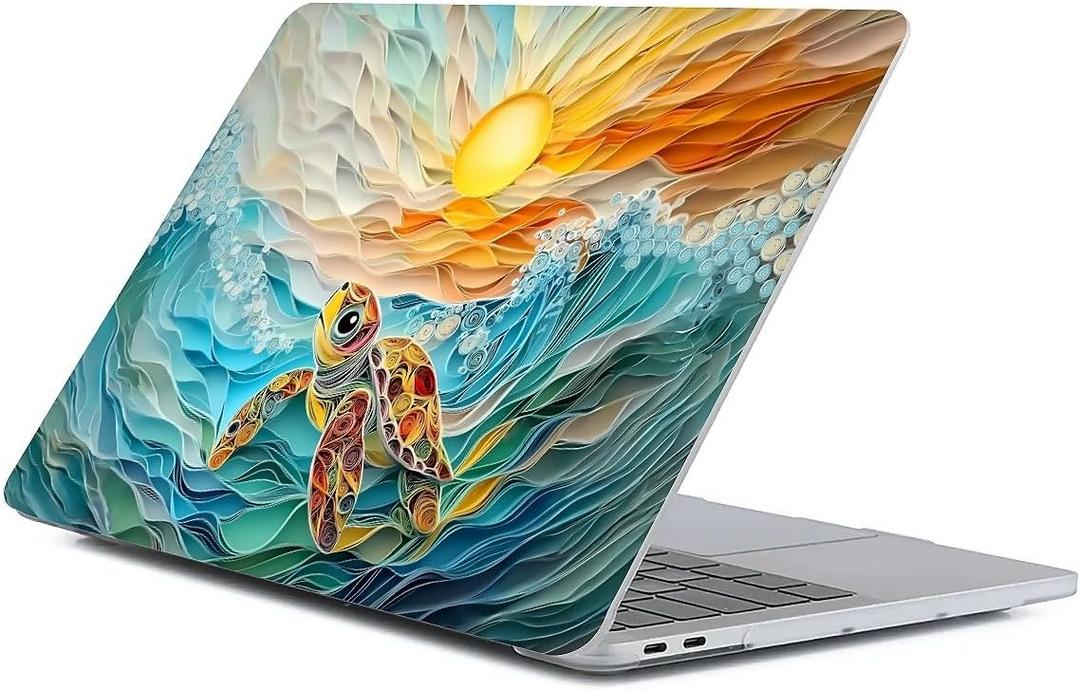 Punmada for MacBook Air 15 Inch Release 2023 Model A2941/A3241 M2 Chips Clear Computer Case,Novelty Premium Pattern Hardshell Laptop Case Ocean Turtle Sun Sunrise Glow