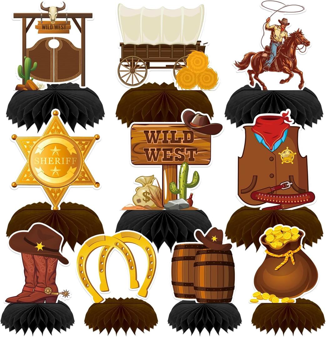 10 Pcs Cowboy Party Decorations, Wild West Cowboy Honeycomb Centerpieces for Tables Cowboy Party Decorations Western Themed Party Decorations Cowboy Birthday Party Decorations