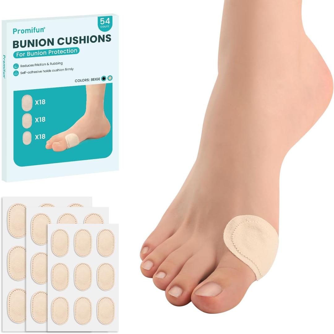 Bunion Pain Relief Pads to Wear with Shoes - 54 ct Bunion Cushion - Moleskin Protect Feet for Men and Women - Water-Resistant Self-Stick Adhesive (Multi-Size)
