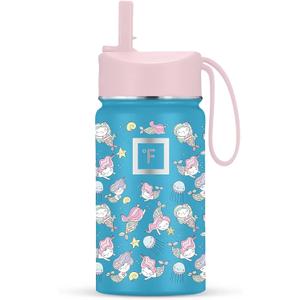 IRON FLASK Kids Water Bottle - Straw Lid, 20 Name Stickers, Vacuum Insulated Stainless Steel, Double Walled Tumbler Travel Cup, Thermos Mug - Magic Mermaids, 14 Oz