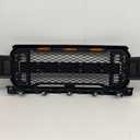 Front Grill Mesh Grille Replacement Compatible for Ford F 150 2018 2019 2020 with DRL & Turn Signal Lights and 3 Amber LED Lights(Matte Black)