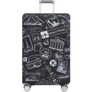 TRAVELKIN Luggage Covers For Suitcase Tsa Approved,Suitcase Cover Protector Fit 18-32 Inch Luggage (World Marks-Grey)