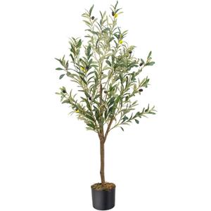 Artificial Fake Olive Tree 4FT Tall 1Pack Faux Silk Olive Tree for Home Living Room Office Decor Faux Artificial Plants Indoor Fake Potted Plants with Fruit & Free Moss