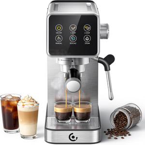 AMZCHEF 20 Bar Home Espresso Coffee Machine | LED Touchscreen, Built-in Milk Frother, Self-Cleaning Function, Makes Latte & Cappuccino, Ideal Coffee Starter Machine