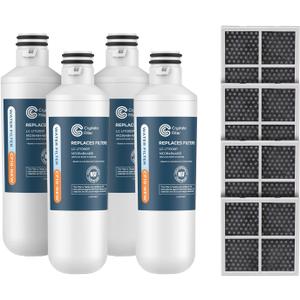 Crystala Filters LT1000PC Replacement Water Filter, Compatible with LT1000PC/PCS, LT1000PC, LT-1000PC, ADQ747935 ADQ74793504 Water Filter and LT120F ADQ73334008 Fresh Air Filter 4 Pack