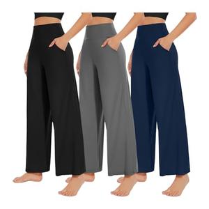 NEW YOUNG 2 Pack Women's Wide Leg Pants with Pockets High Waist Loose Sweatpants Casual Lounge Yoga Workout Palazzo Medium