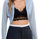 Aiboria Women's Long Sleeve Sheer Shrugs Open Front Mesh Cropped Cardigan Bolero S-XXL (Blue)
