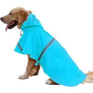 NACOCO Large Dog Raincoat Adjustable Pet Water Proof Clothes Lightweight Rain Jacket Poncho Hoodies with Strip Reflective (XXL, Lake Blue) (2X-Large (Pack of 1))