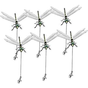 6 Pack Dragonfly Clip,3D Dragonfly Garden Stakes Decor,Fly Deterrent,Dragonfly Humming Bird Stakes,Deer and Horse,Bird and Fly Scare Devices for Indoor Outdoor Garden (Yellow)