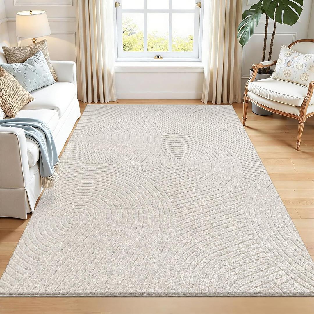 U'Artlines 5x7ft Washable Area Rug for Living Room, Beige