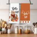 Fall Kitchen Towels Set of 2 - Cat & Hello Fall Script Decorative Hand Towels - 16"x24" Dish Towel for Farmhouse Kitchen, Bathroom, Seasonal Home Dcor.