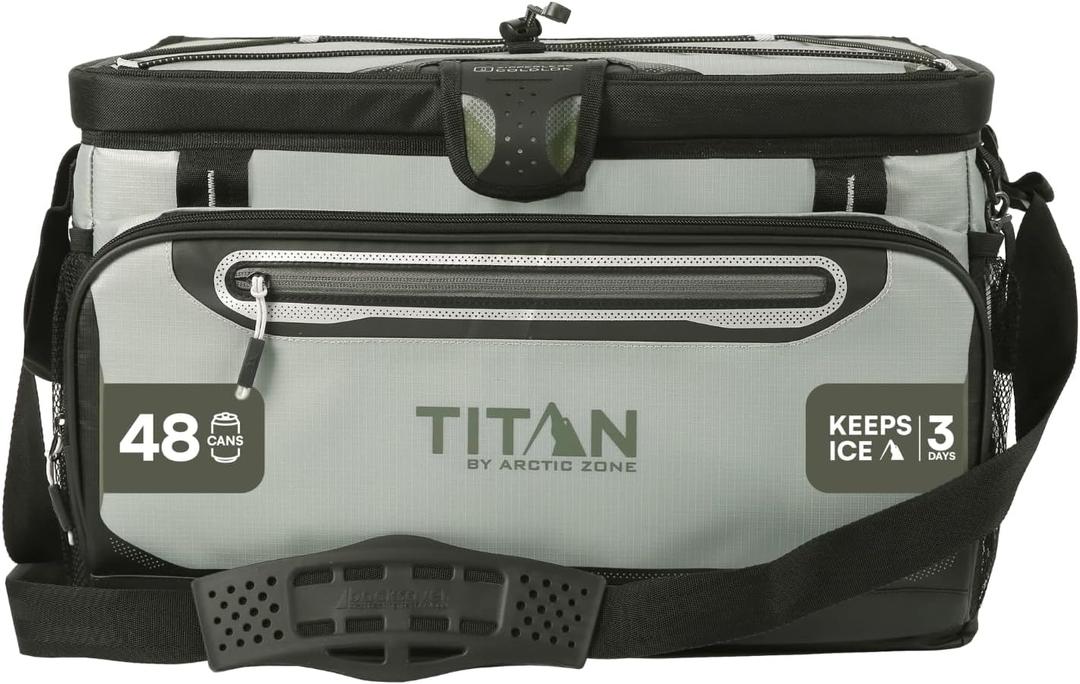 Titan Zipperless HardBody Cooler, Keeps Ice 2 Days
Durable soft cooler with easy access lid, leak proof hard liner with shelf, Backsaver shoulder strap, for lunch and day trips