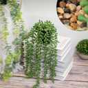 LOYWREE Fake Plants Indoor Artificial String of Pearls Plant in Black Pots, Realistic Green Faux Succulent Hanging Plants for Shelf Decor Desk Home Garden Decorations
