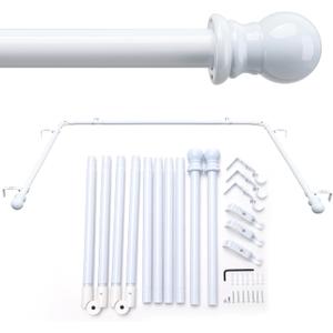 1 Inch Bay Window Curtain Rod U-Shaped, Adjustable 59-184 Inch Width, White 32-52 Inch (Center Rod), 32-42 Inch Side Rods for Windows, Easy Drill Installation Bedroom Bathroom Living Room