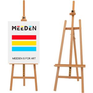 MEEDEN Large Basic Studio Easel: Hold Canvas up to 50'' Solid Beech Wood Artist Easel - Adjustable Height and Working Angles A-Frame Floor Painting Easel for Adults Artist Beginners Students, W01E