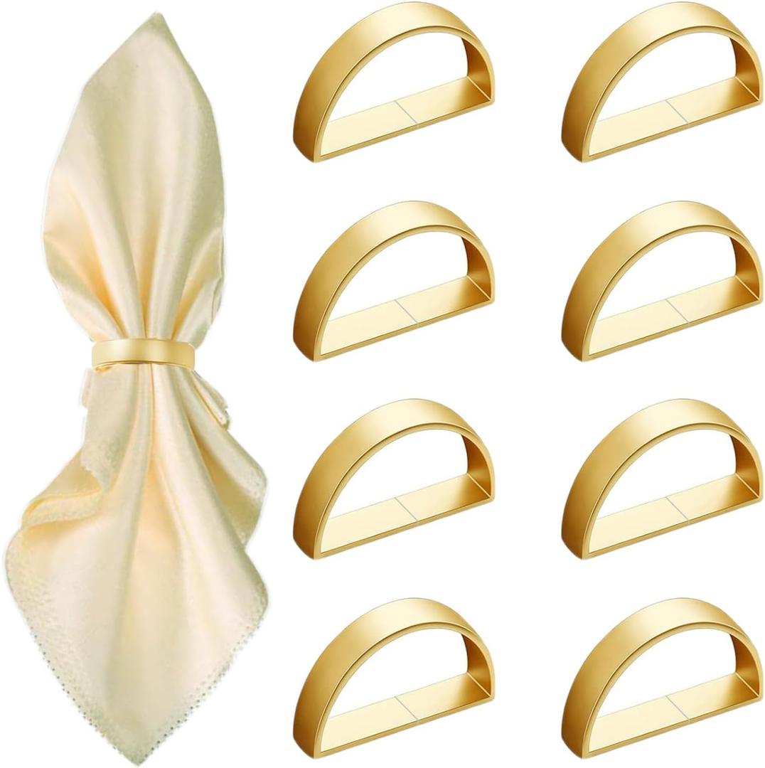 8 Pcs Matt Gold Napkin Rings - Metal Napkin Ring,Stainless Steel Napkin Rings for Table Settings Wedding Christmas Party Dinner Table(Semicircle)