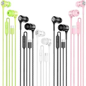USB C Earbuds with Microphone 5 Pack, in-Ear Wired Headphones with Noise Isolating, Type C Earphone Heavy Bass Stereo Headsets Compatible with iPad, Android Smartphones, for Most USB-C Devices
