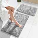 Yimobra Bathroom Rug Set 2 Piece, Luxury Shaggy Bath Mat Set with Non Slip Backing, Ultra Soft & Absorbent Mats for Bathroom Floor, Machine Washable, 31.5"x20"+24"x17", Light Grey