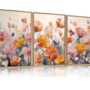 Colorful Pink Wildflowers Framed Canvas Wall Art Set,Modern Boho Floral Wall Decor,Mid Century Natural Botanical Artwork for Living Room,Bedroom,Office Decor-16 x24 x3