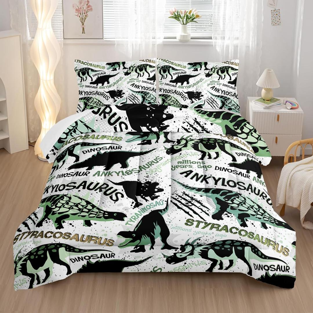 Cartoon Dinosaur Comforter Sets 3 Pieces, Cute Animal Printed Bedding Sets for Boys Kids Adults Room Decor Comforter and 2 Pillowcases(Dinosaur Queen)
