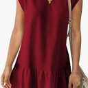 BLENCOT Womens Summer Dresses Casual Cap Sleeve Spring Ruffle Mini Sporty Sweatshirt Trendy Tshirt Dress, Red,  XL