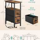 SONGMICS Side Table with LED Light, Narrow End Table with 2 Fabric Drawers, 2 Pack