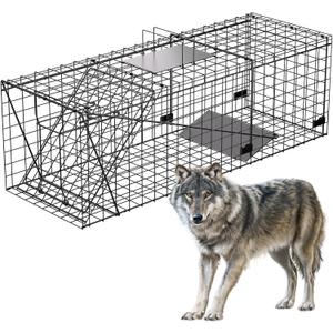 VASALAID Live Animal Trap Cage, 51 X 19 X 17inch Catch and Release Foldable Humane Live Trap Cage Indoor Outdoor for Dogs,Coyotes,Foxes,Raccoons