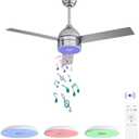 ASALL 52 Inch Plated Finish Ceiling Fan with RGB Dimming LED Light,with Music Bluetooth Speaker,Remote Control,3-Speed Regulation,Reversible Motor,Timing,for Living Room,Bedroom,Restaurant,Outdoor