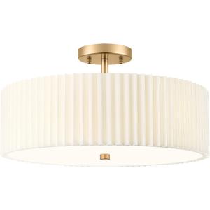 Gold Semi Flush Mount Ceiling Lights, 4-Light 18" Ceiling Light Fixture with White Pleated Fabric Shade, Drum Lamp for Nursery Hallway Bedroom Kitchen, AD-25036-4SF-GD