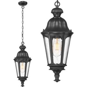 Outdoor Pendant Lights for Porch, HWH 20'' Large Outdoor Chandelier for Gazebo with Seeded Glass, Exterior Hanging Lantern Light Fixtures, Matte Black Finish, 5HW90H-M BK