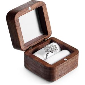 Wooden Ring Box, Proposal Ring Box, Single Slot Engagement Rings Holder, Wooden Square Rings Holder for Proposal Ceremony, Vintage Wood Jewelry Boxes
