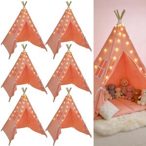 Teepee Tent for Kids,with String Lights,6 Pack(Pink), 47x55 inches