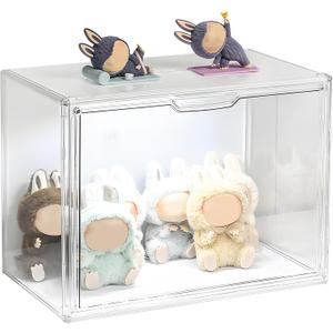 BOHOIDEE 14.17"X10.63"X8.66" Clear Display Case for Figures with Lights, Acrylic Storage Organizers Box with Magnetic Door, Large Dustproof Showcase for Collectibles Action Figure