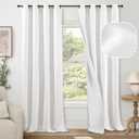 Blackout Curtains for Living Room 84 Inch Length 2 Panels Set, Thermal Insulated 100% Black Out Privacy Soundproof Grommet Farmhouse Linen Window Curtains for Bedroom Darkening, White, Each 52Wide