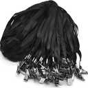 Beebel Black Lanyards 100 Pack Nylon Flat Badge Lanyard Bulldog Clip for Id Badge Name Tags