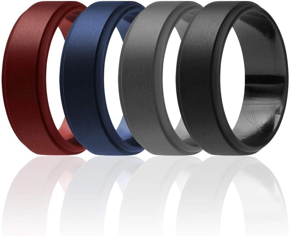 ROQ Silicone Rubber Wedding Ring for Men, Comfort Fit, Men's Wedding Band, Durable, Breathable Rubber Engagement Ring/Band, Step Edge, Multi Packs, Multi Colors, Size 10