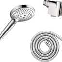 hansgrohe Raindance Select S Adjustable 5-inch Handheld Shower Head Set Modern 3 Spray PowderRain, Full and Massage Easy Install with Hose in Chrome, 2.5 GPM, 04913000