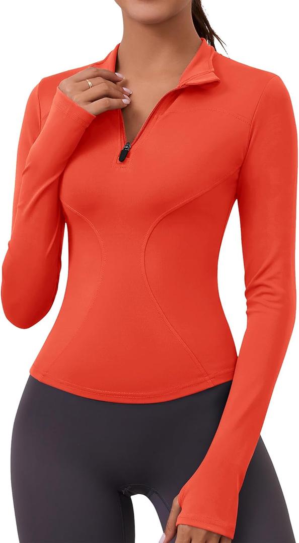 LOMON Womens Long Sleeve Workout Tops Quick Dry Quarter Zip Pullover Crop Yoga Athletic Slim Fit Shirts, Size M