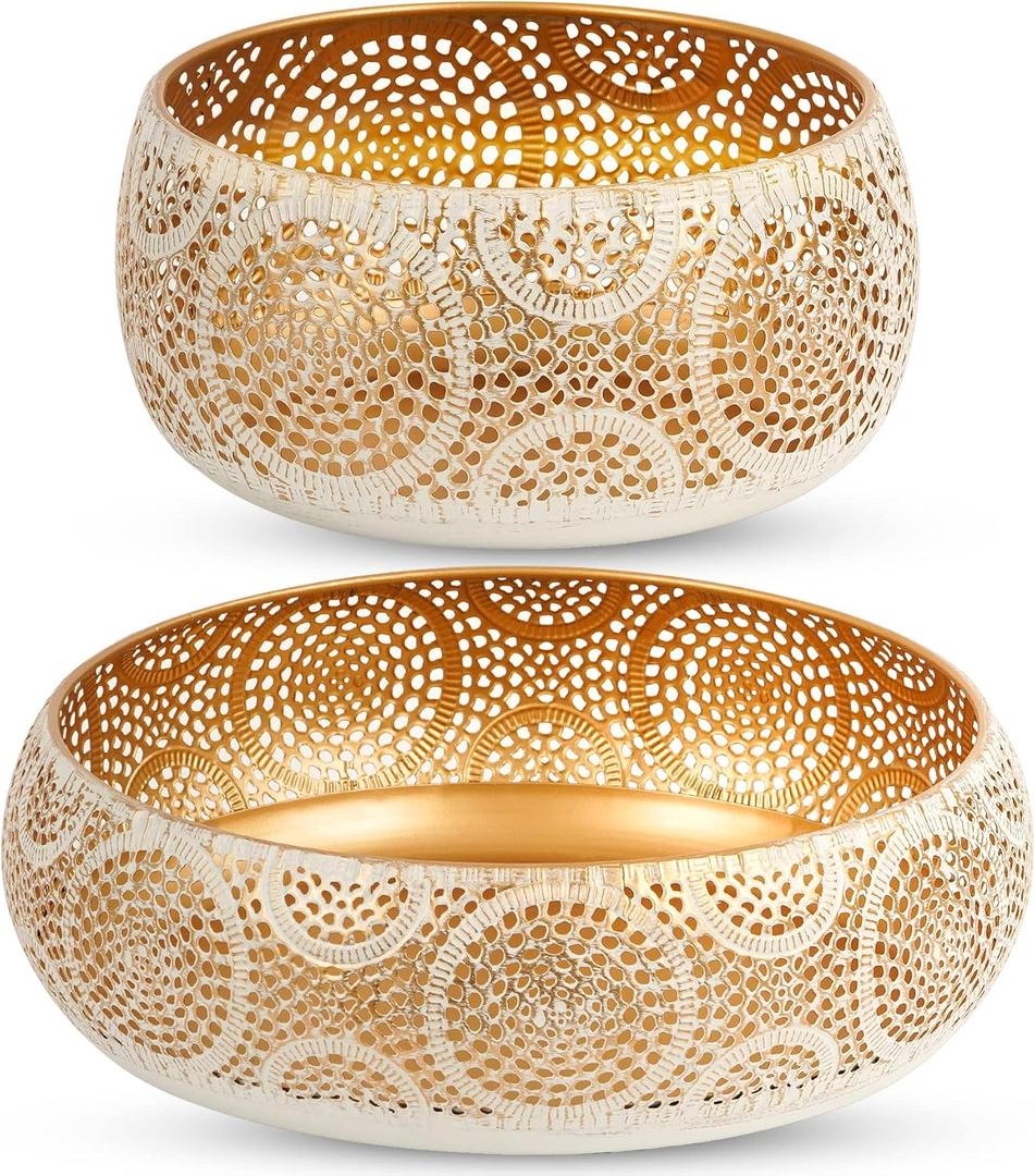 Fruit Bowl Metal Fruit Basket 2pack Candy Fruit and Vegetables Holder for Kitchen, Counter, Dining Room, Table Office, Home Decor (Gold)