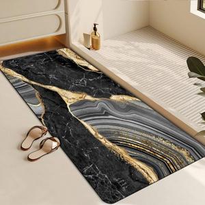 Bathroom Rug,Black Gold Marble Bath Rug,Home Decor Non-Slip Floor Mat,Mud Mat for Indoor and Outdoor,17.5X42Inch