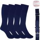 Mikovivi Youth Baseball Socks, Belt and Ball Set, Softball Knee High Socks for Football Sports Athletic Gear Accessories Adjustable Belt & Baseball for Boys Girls (Dark Blue, M) 