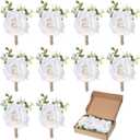 Apausvcm 10Pcs White Rose Boutonnieres for Men, Groom Groomsmen Artificial Flowers Boutonniere Pocket Boutonniere Corsages for Wedding Ceremony Anniversary Prom Formal Dinner Party
