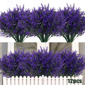 Artificial Plants Outdoor Artificial Lavender Flowers 12 Bundles Outdoor UV Resistant Fake Flowers No Fade Faux Plastic Plants Garden Porch Window Box Decorating,Spring Decorations for Home(Purple)