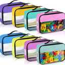 Abbylike 8 Pack Toy Storage Bags with Labels & Pockets Bricks Building Set Storage Bag Reusable Clear PVC Board Game Travel Case Toy Organizer for Building Blocks Puzzles