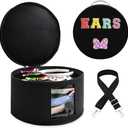 Chenille Letter Bow Mouse Ears Travel Case,Large Round Tiara Tote Storage Box,Headband Ears Display Storage Box with Shoulder Straps for Hairband,Tiara and Hair Accessories Storage Travel Picnic Park