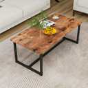 Coffee Table Rectangular Center Table for Living Room Open Space Side Table with Metal Frame, Easy Assembly, Black+ Rustic Brown Wood Coffee Table, 35.4 x 17.7 x 16.5 inches
