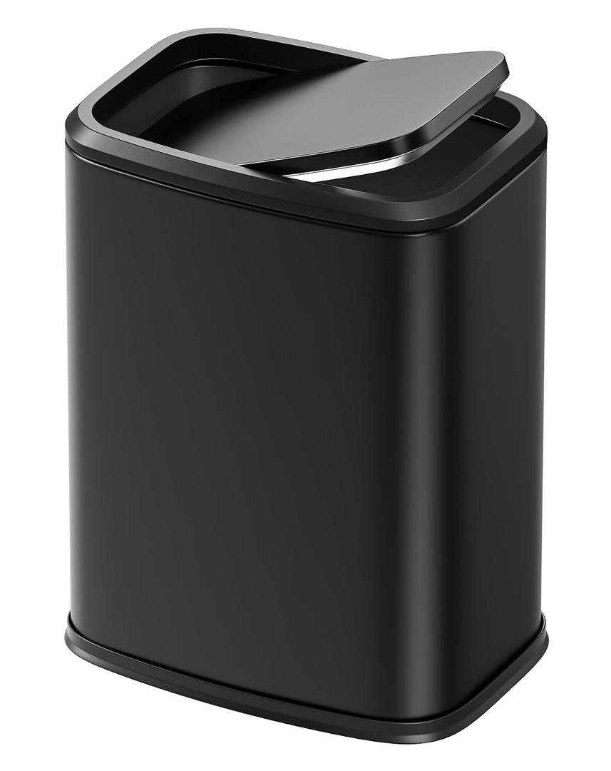 Cesun 2.1 Gallon Bathroom Trash Can with Swing-Top Lid, Small Stainless Steel Garbage Can with Removable Inner Bucket, Slim Waste Basket for Home, Office, Toilet, Bedroom, Living Room (Black)